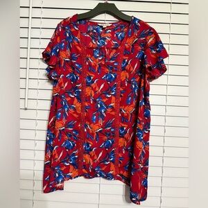 The Pioneer Woman Vibrant Red and Blue top size XL Excellent condition